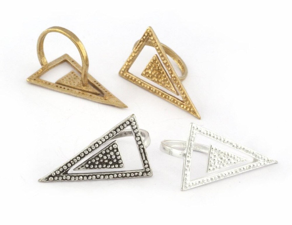 Triangle Ring Adjustable Raw brass, Shiny Silver, Antique silver 5US size 5252