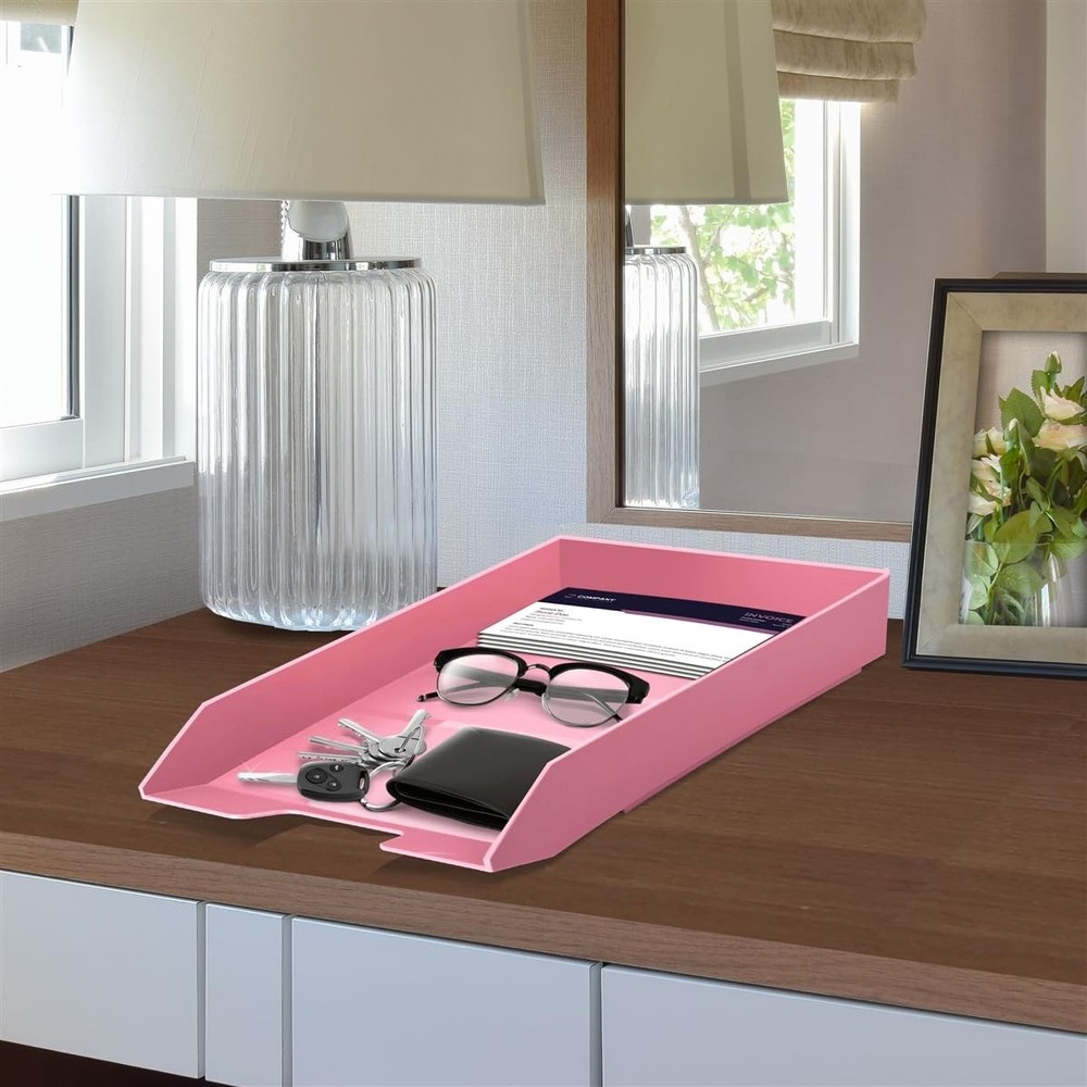 Stackable Letter Tray Front Load Letter Size Solid Pink Plastic 1 Unit