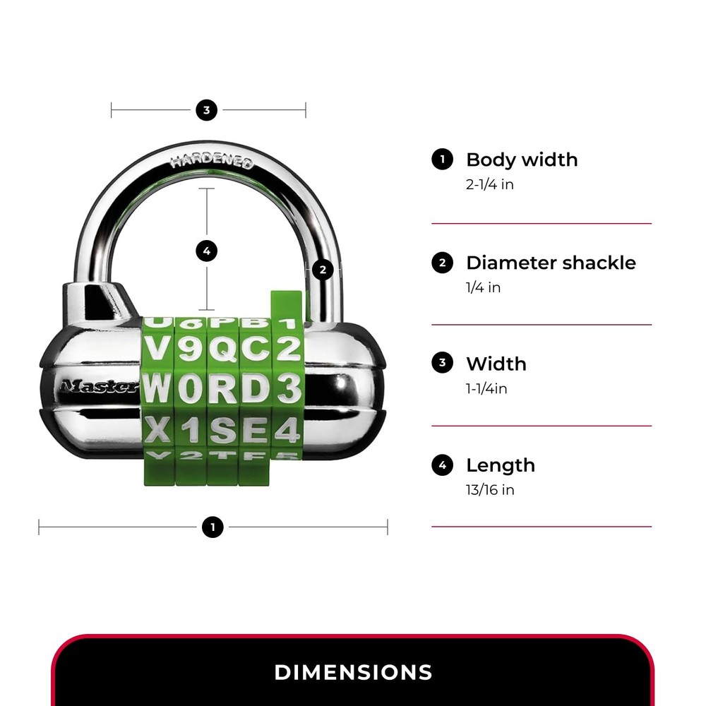 Master Lock 1534D 2-1/2in. Word Combination Assorted (Black, Silver, Red)