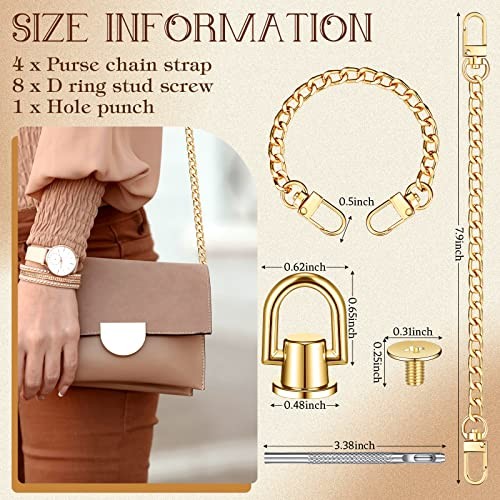 8 Pcs Purse Chain Strap Extender 16 Pcs Studs Rivets D Ring for Purse 7.9