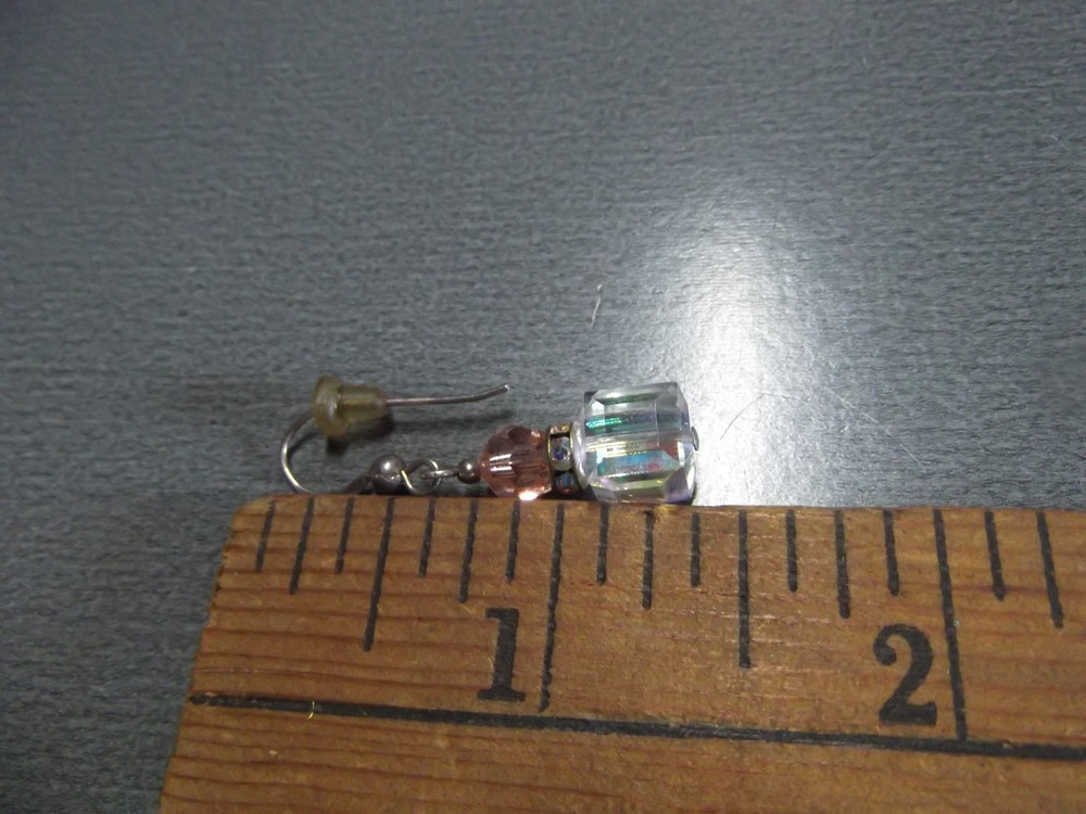 1 Pair Old Dangle Drop Clear/Square Glass 1.25"in