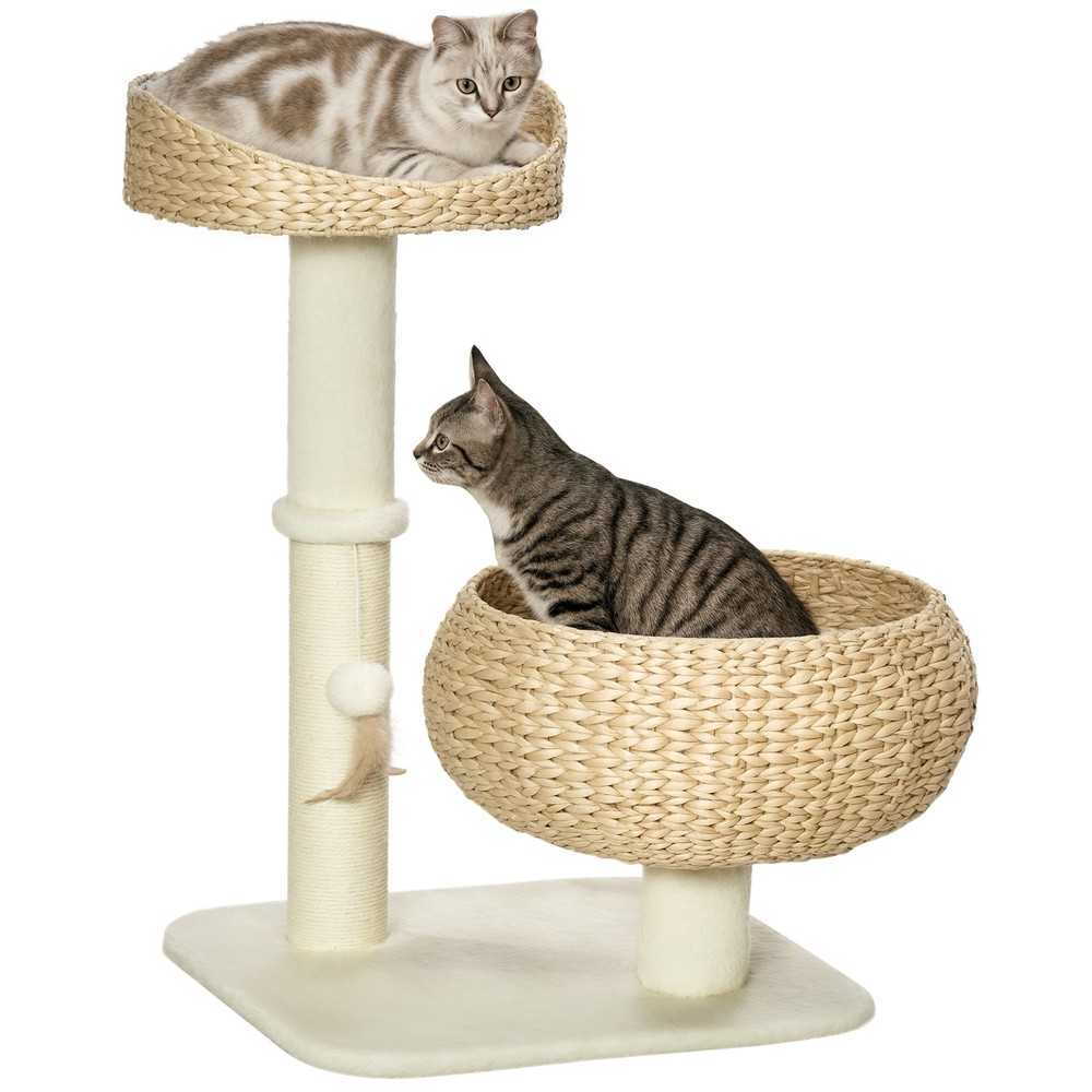 28" Elevated Cat Bed with Sisal Scratching Post