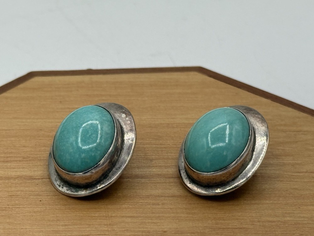 sterling silver turquoise earrings Signed A. Lee