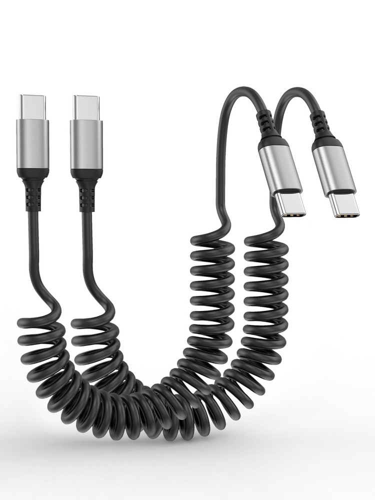 Coiled USB C to C Cable 3FT, 2 Pack Retractable C Black