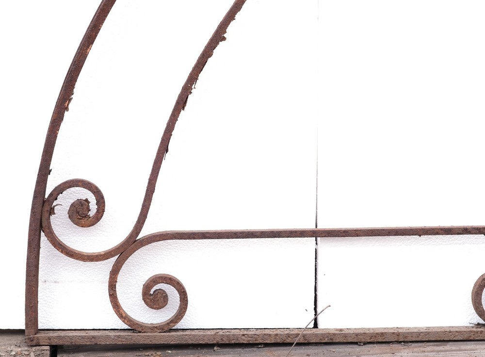 Antique Arched Spiraled Wrought Iron Transom Window