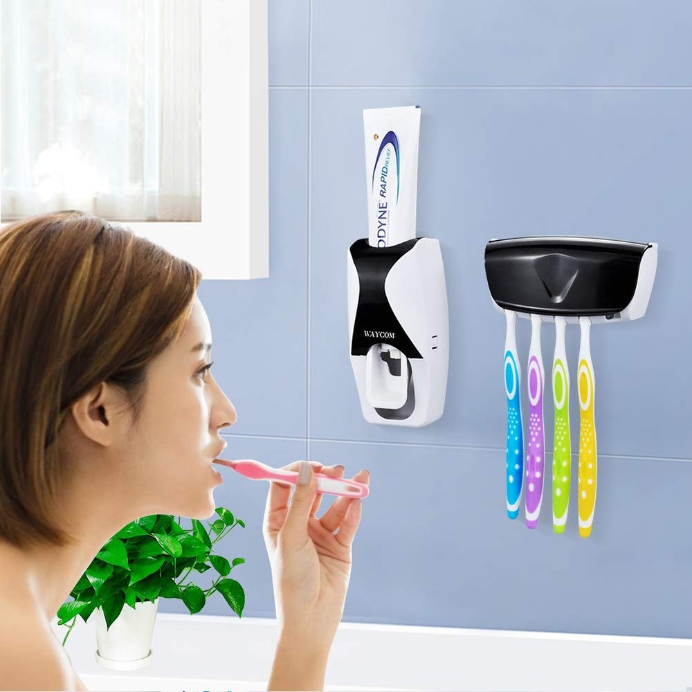 WAYCOM Dust-Proof Toothpaste Dispenser Squeezer Kit (Black) Black