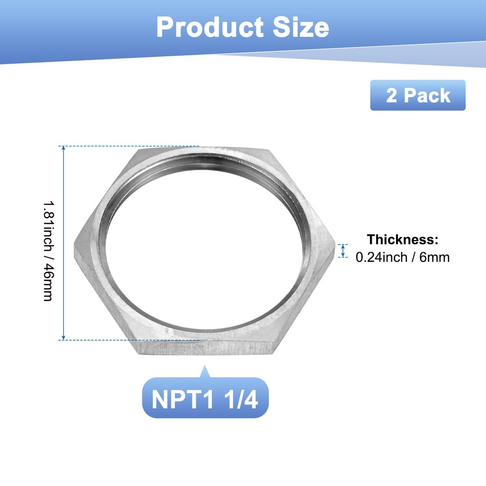 2-Pack Cast Pipe Fitting Hex Locknut, NPT1 1/4 Female Thread Hex Locking Nut