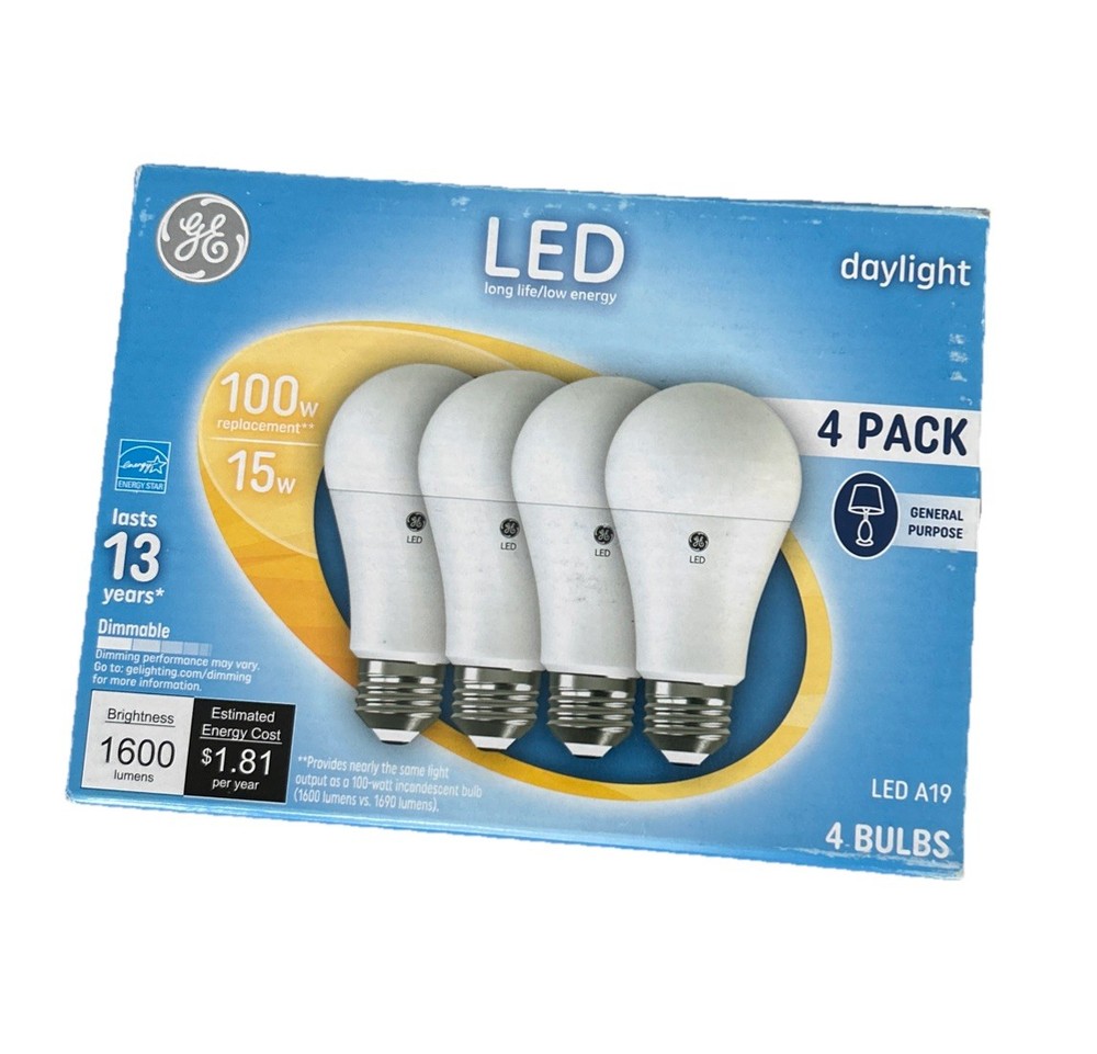 New - GE (4-pack) Daylight LED 100W Replacement Indoor General Purpose A19 Bulbs