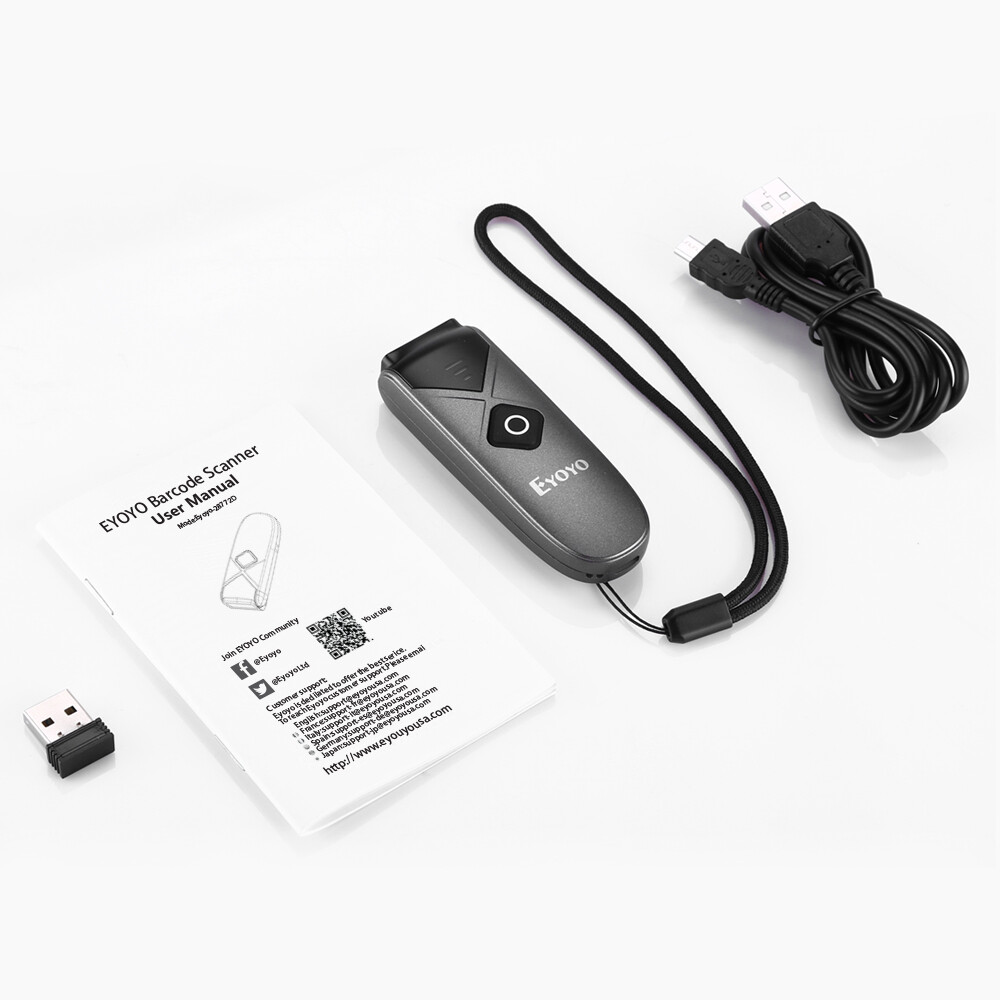 EYOYO Mini Wireless 2D QR Code Barcode Scanner Bluetooth USB Reader for PC Phone