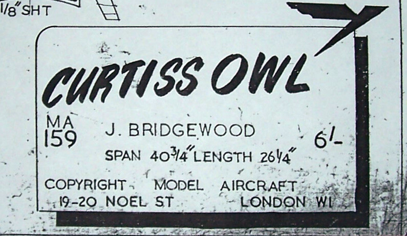 Aeromodeller CURTISS OWL PLAN + PATTERNS for a 41" Span FF Scale Model Airplane