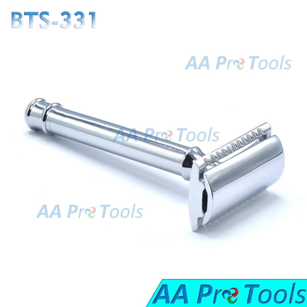 3.5" Plain Handle Safety Razor Chrome Plated +5 Blades Double Edge BTS-331
