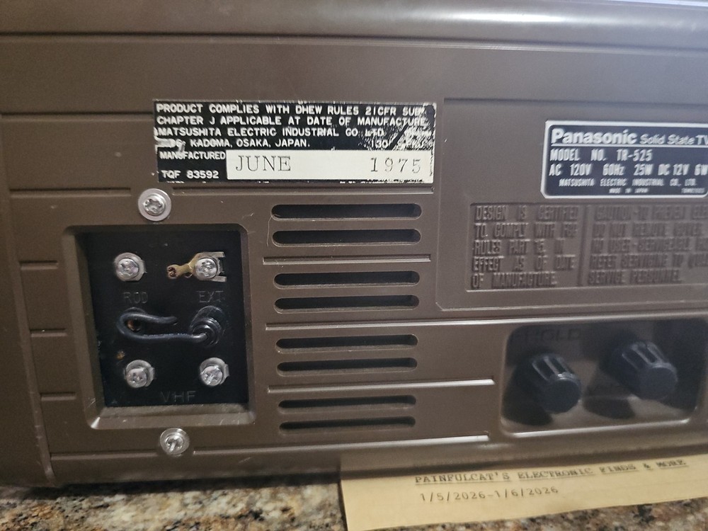 Working Panasonic Solid State Vintage Television MPN TR-525 5inch MONOCHROME