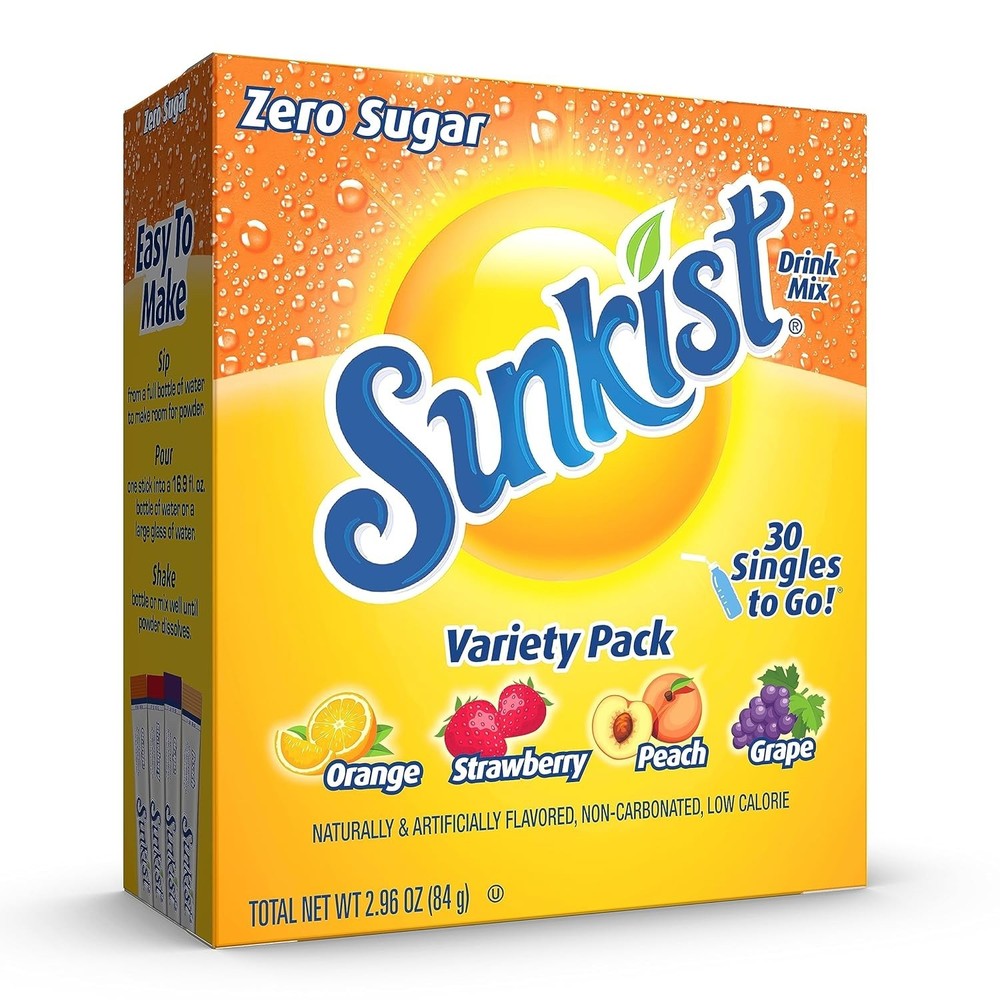 Refreshing Sunkist Soda Variety Pack - 30 Sticks, Zero Sugar, Easy to Make