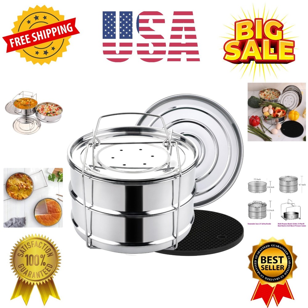 Stackable Steamer Insert Pans with Sling for Instant Pot Accessories 6/8 qt -...