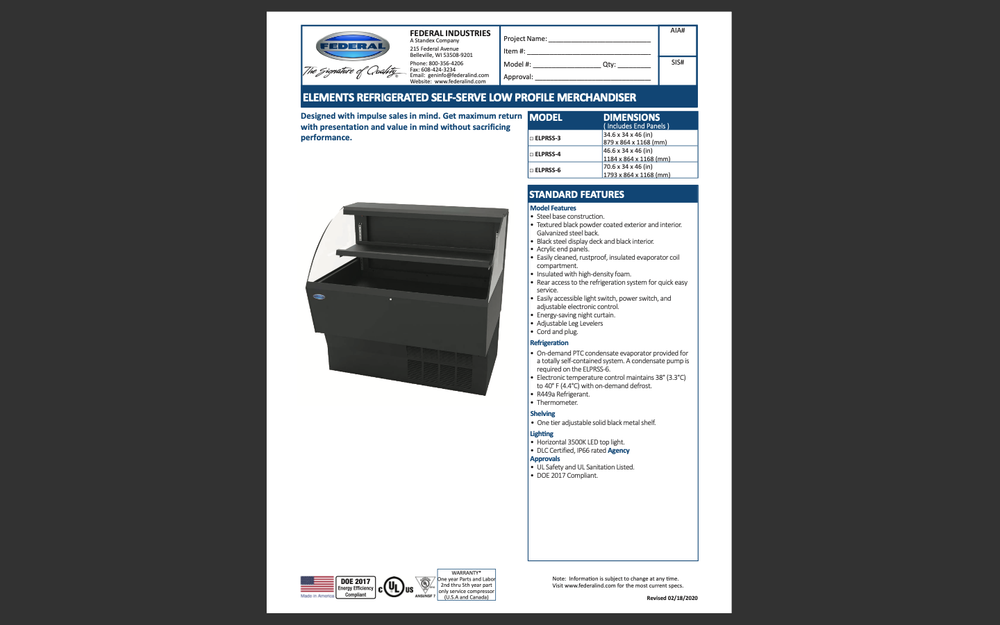 34 by 34 by 46 inch self-serve refrigerator merchandiser
