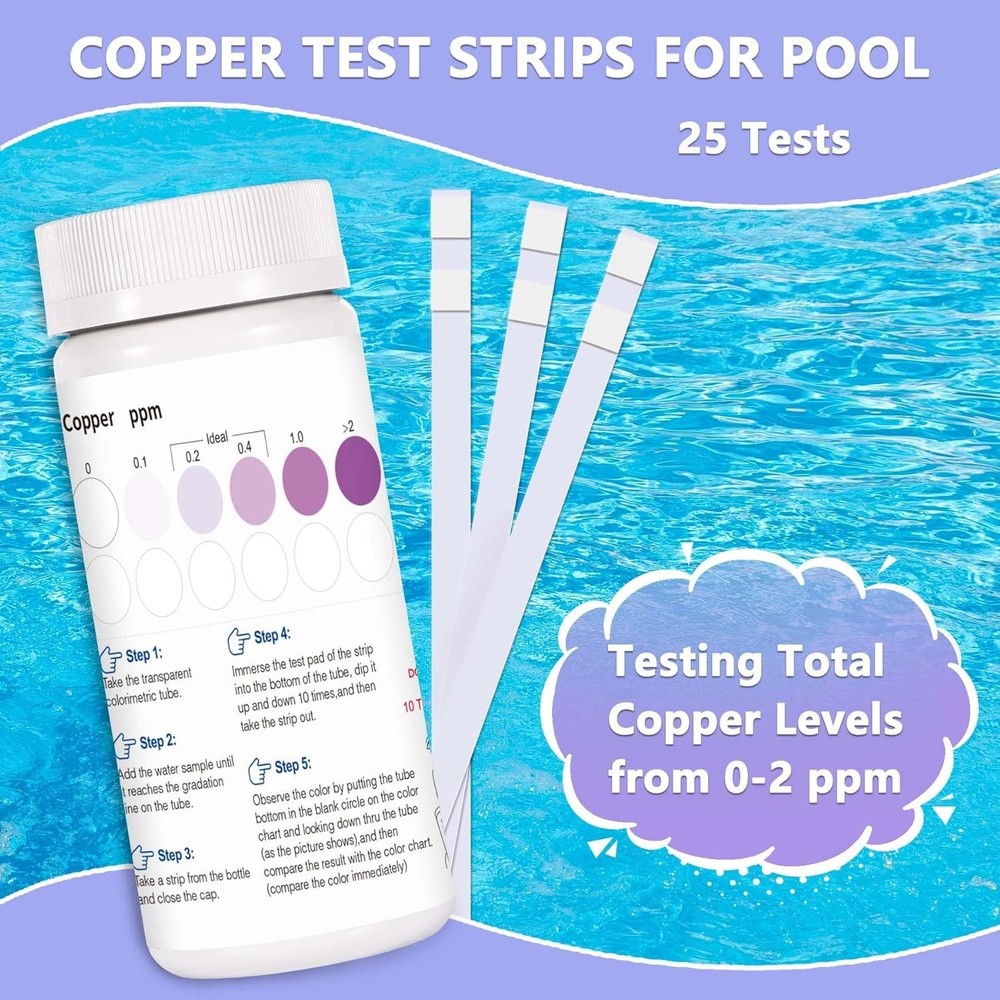 Pool Copper Strips 25 Count Pool Water Testing Kit 0-2 ppm