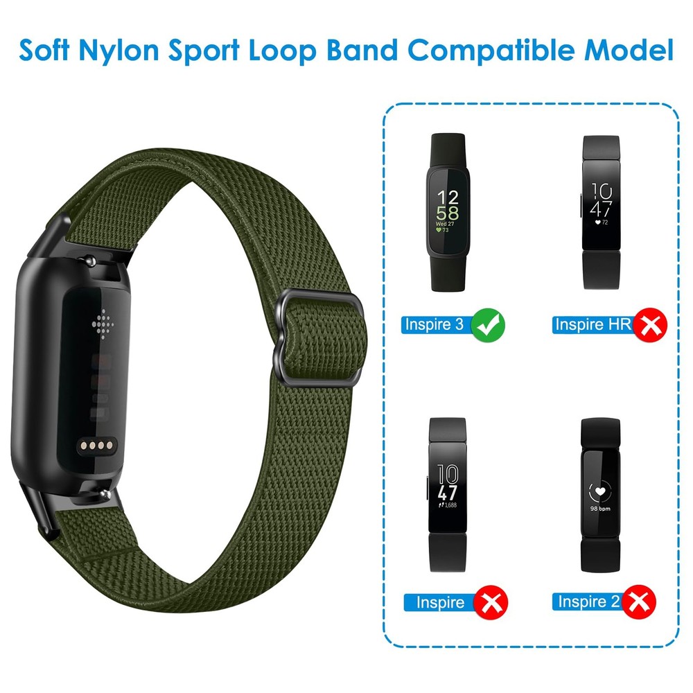 Elastic Bands with Fitbit Inspire 3, Adjustable Stretchy Nylon Loop Band Brea...
