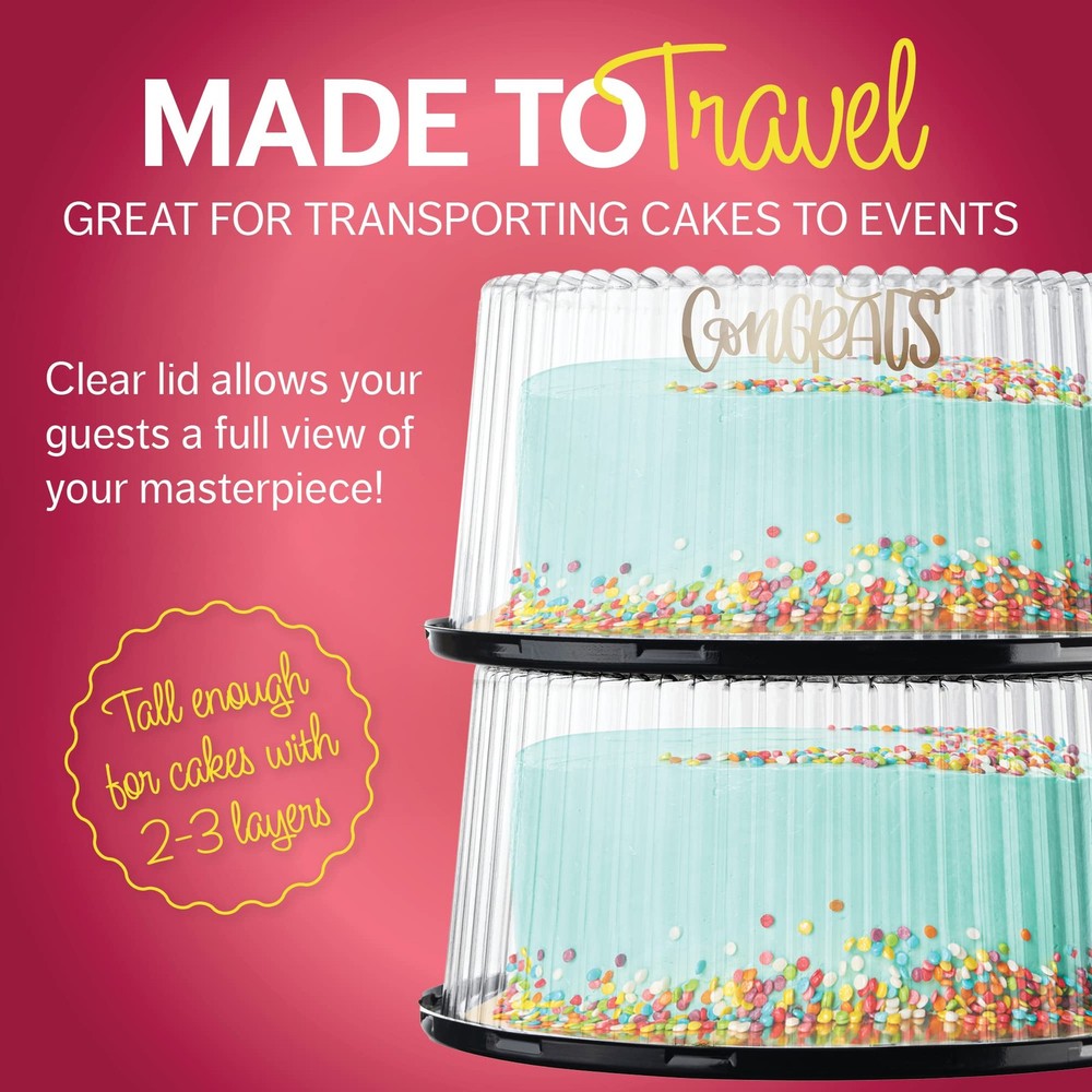 10 - 11" Plastic Disposable Cake Carriers + Boards, White