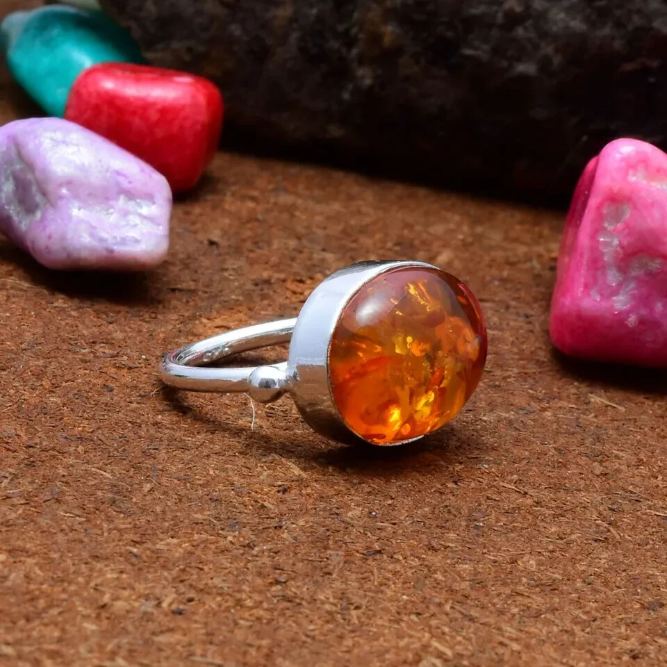 Baltic Amber Solid 925 Sterling Silver Statement Handmade Ring, All Size M698