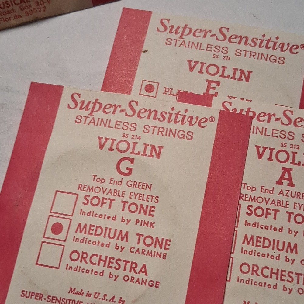 Super-Sensitive SS210 Stainless Steel Violin Strings Set Plain E Flat Wound E
