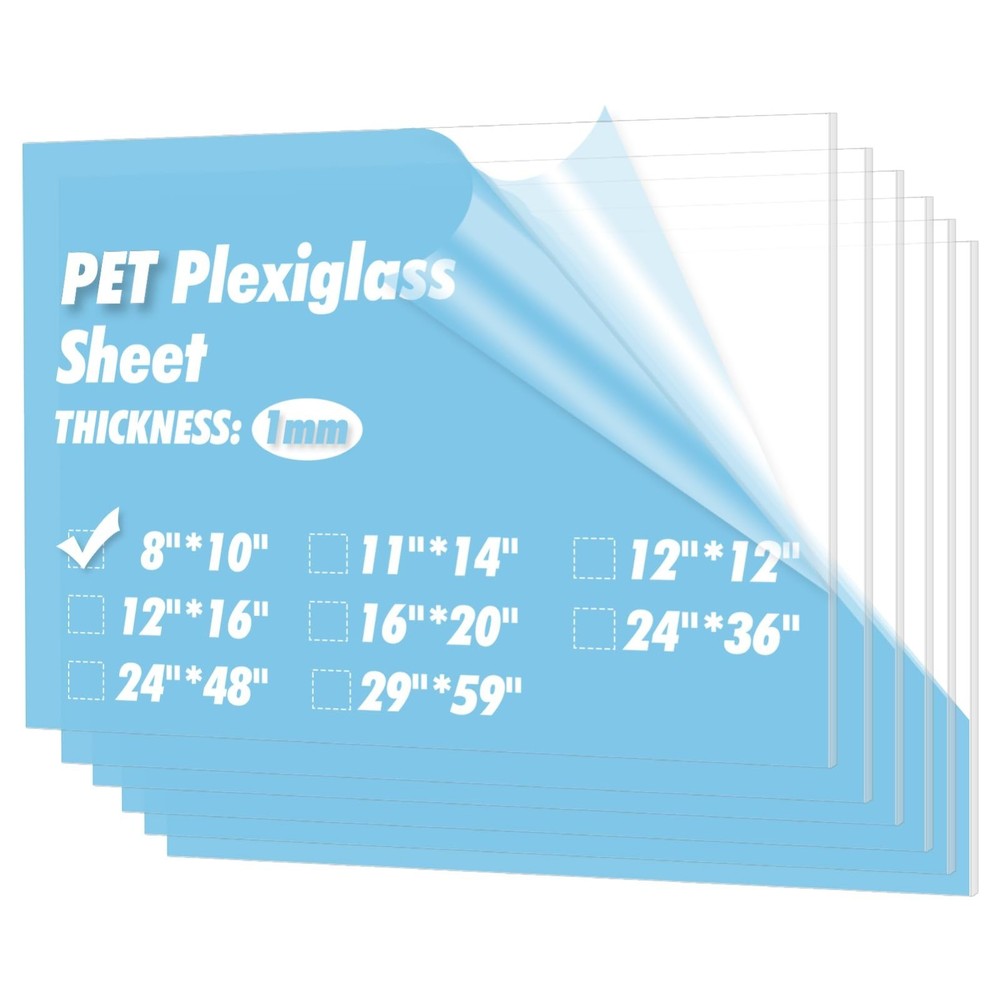 5-Pack 8x10" Clear PET Plexiglass Sheets - Flexible Plastic for Crafts, Frames,