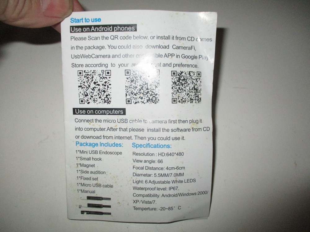 2in1 Borescope Endoscope 6LED Inspection Scope Camera For Android Cell Phone/PC