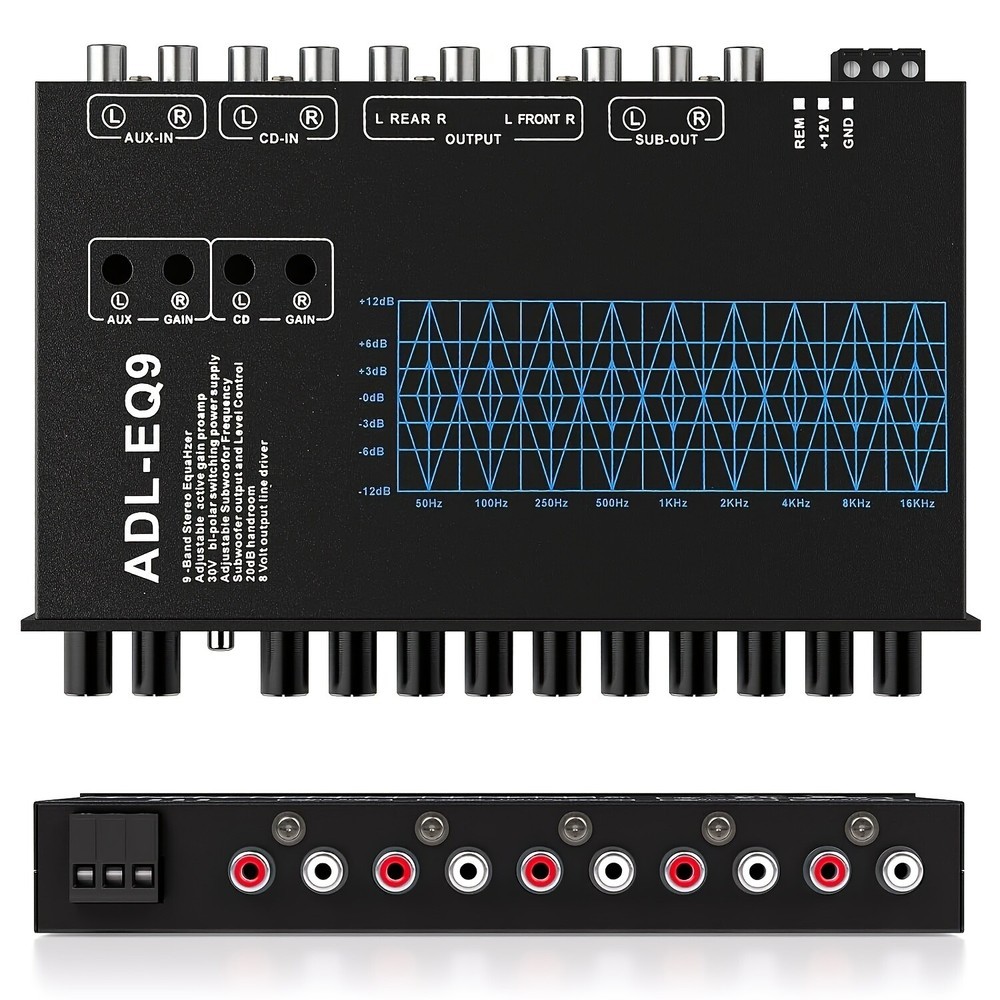 Parametric car 9-Band EQ: 8 Volts Max Output, RMS Adjustable for Amplifiers