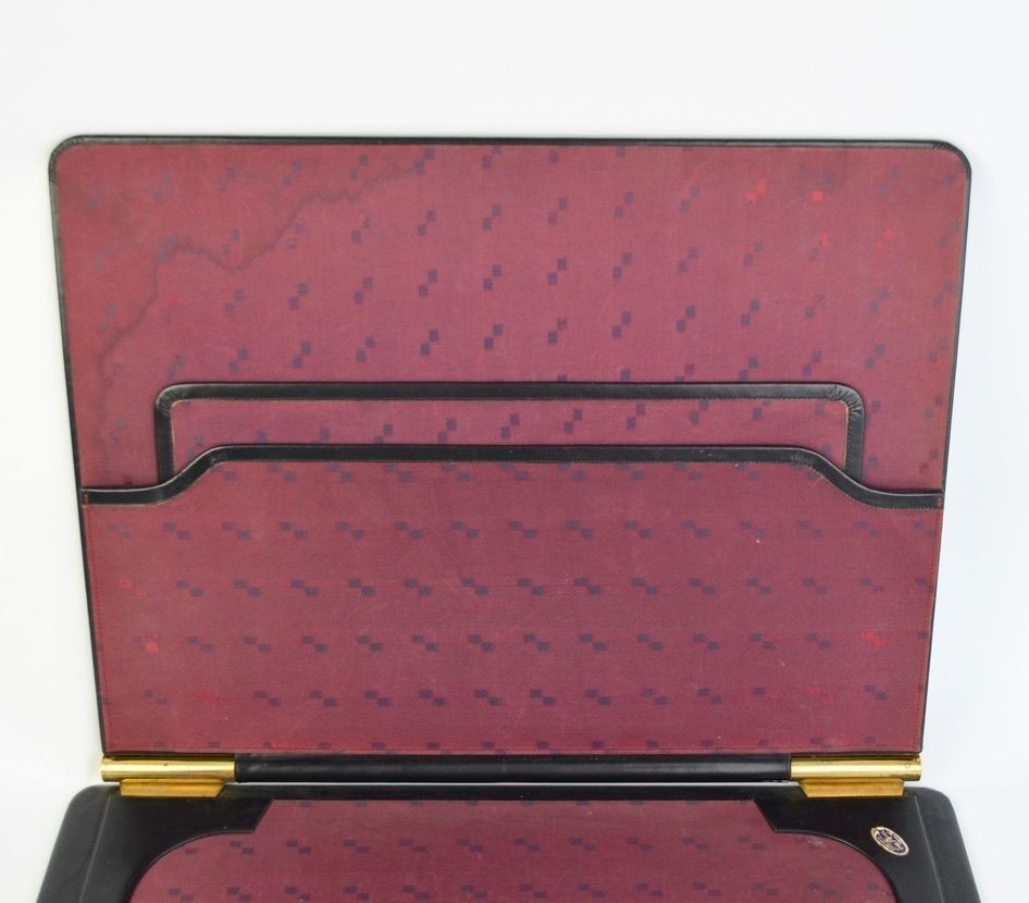 Vintage Leather Writing Case Black Red Detailed Large