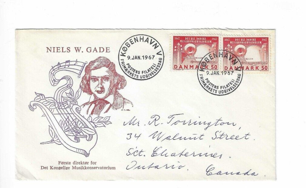 DENMARK 1967  FDC (Musikkonservatorium) sent to Canada