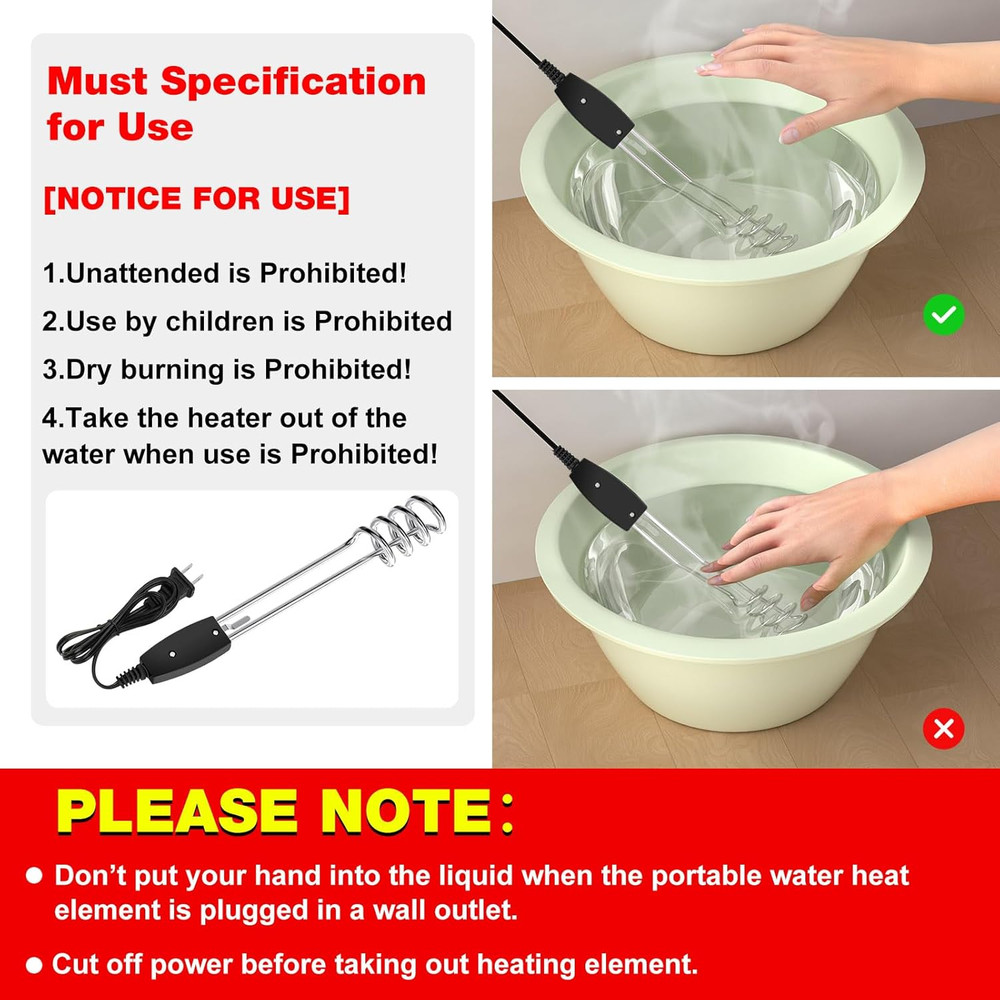 1000W-110V Immersion Water Heater,Water Heater Electric,10In Portable Electric I