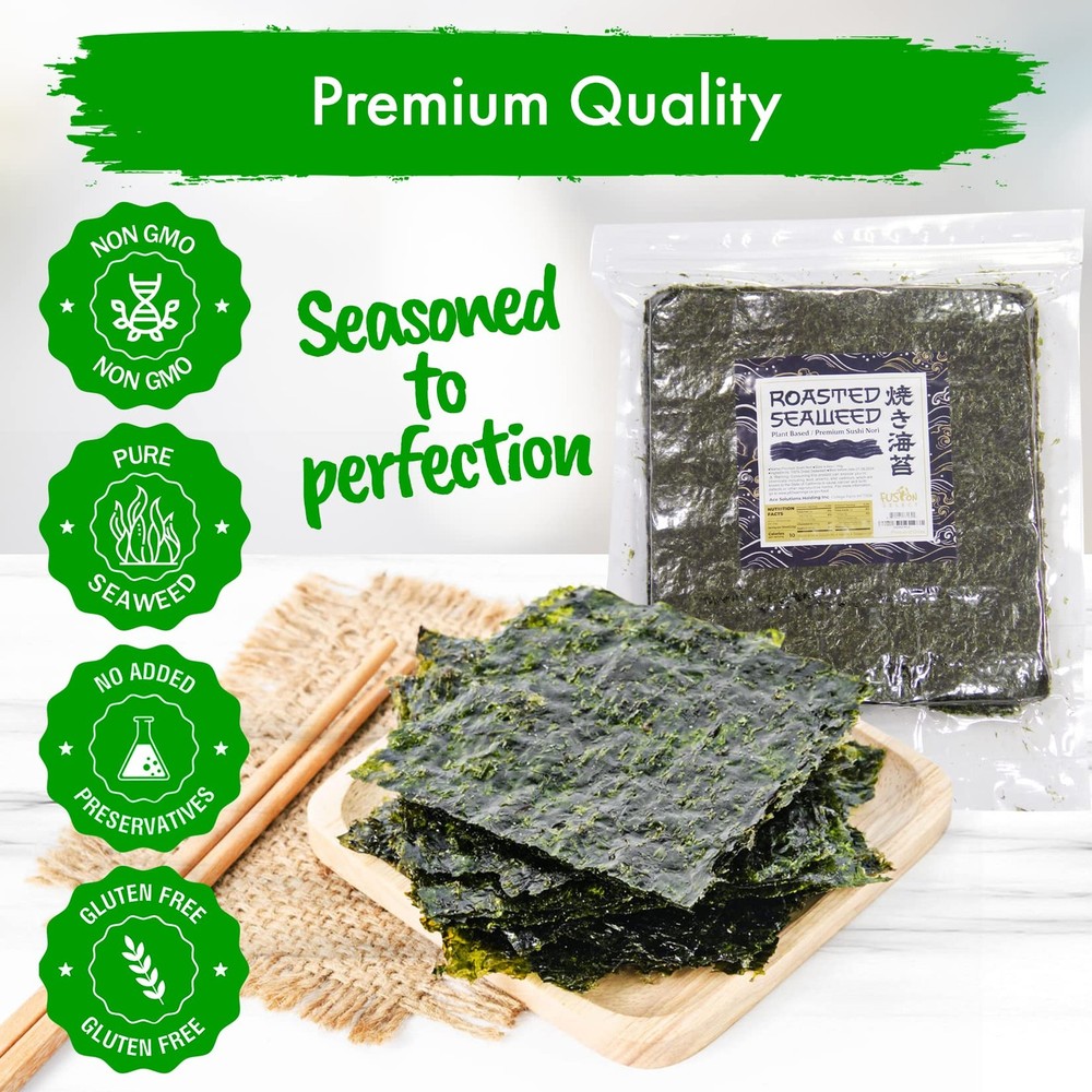 Roasted Seaweed Sheets for Sushi Rolls - 50 Full-Size Sheets