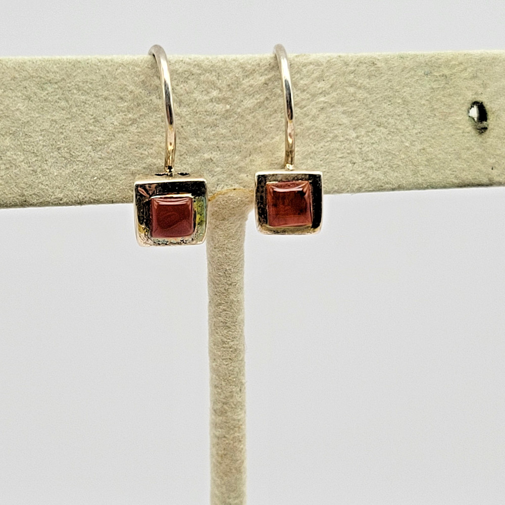 Sterling Silver Carnelian Square Pierced Triangle Side Drop Dangle Earrings