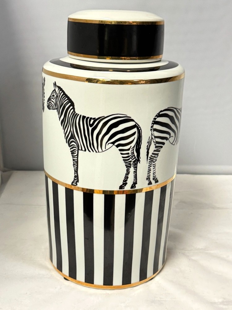 Sagebrook Home Decorative Zebra Black White Ceramic Lidded Jar