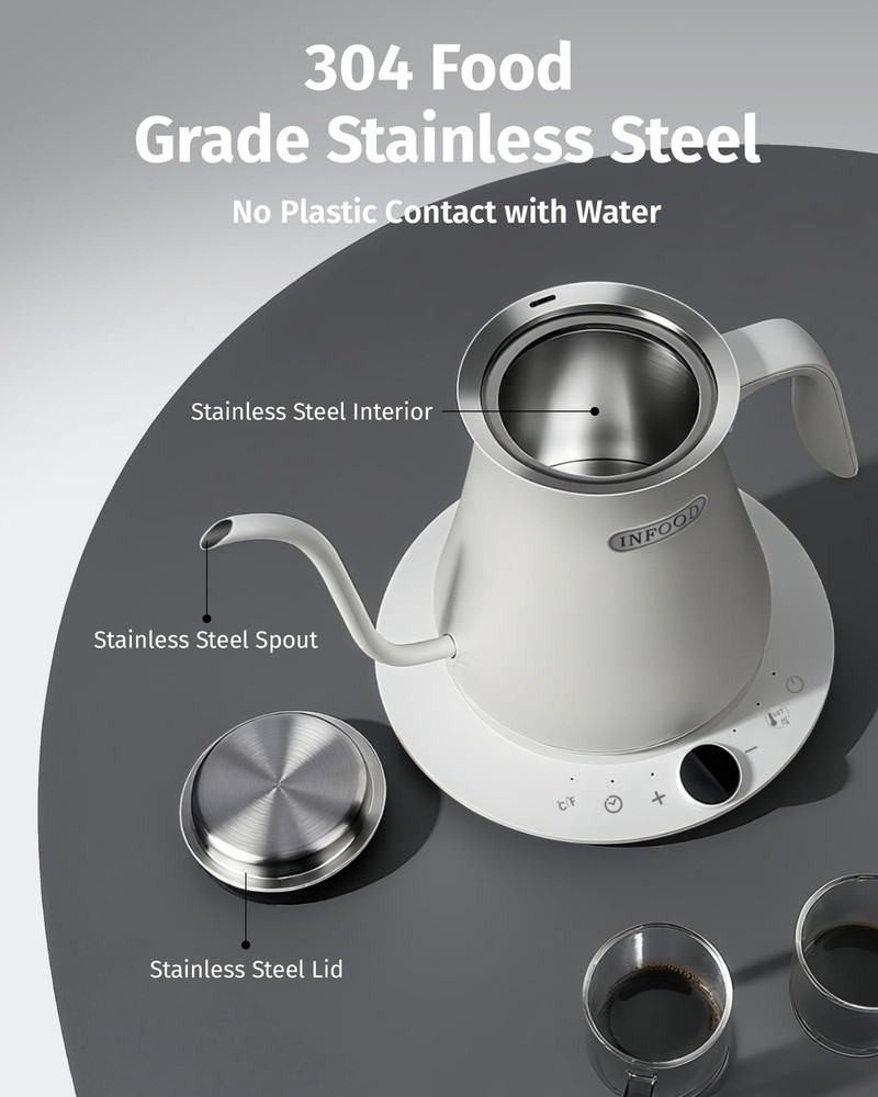 0.8L Gooseneck Electric Kettle, Precise Temperature Control for Pour Over Cof...