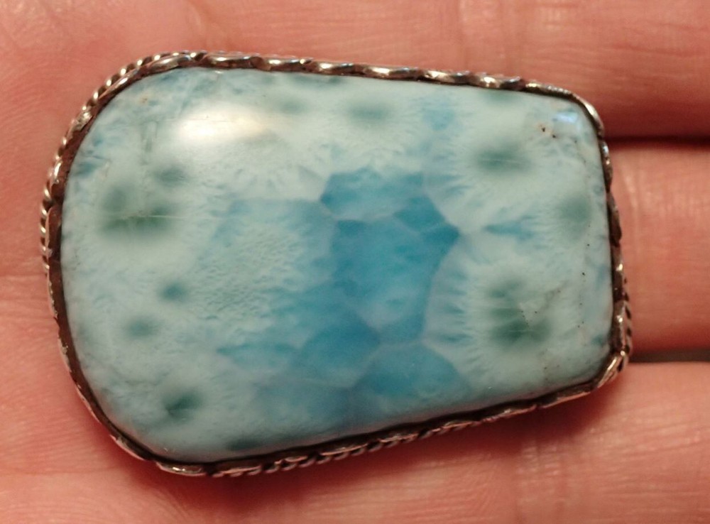 Large Larimar Sterling Ring Adjustable size