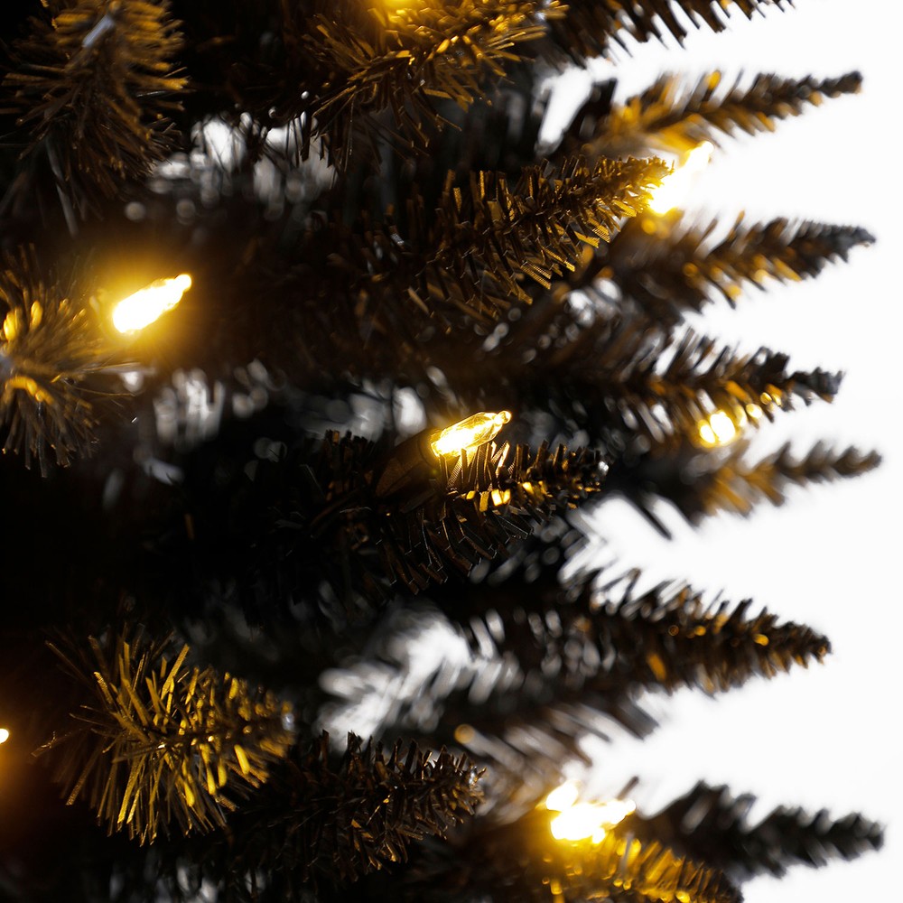 Home Heritage 7 Ft Pencil Artificial Tree with LED Lights, Black (Open Box)