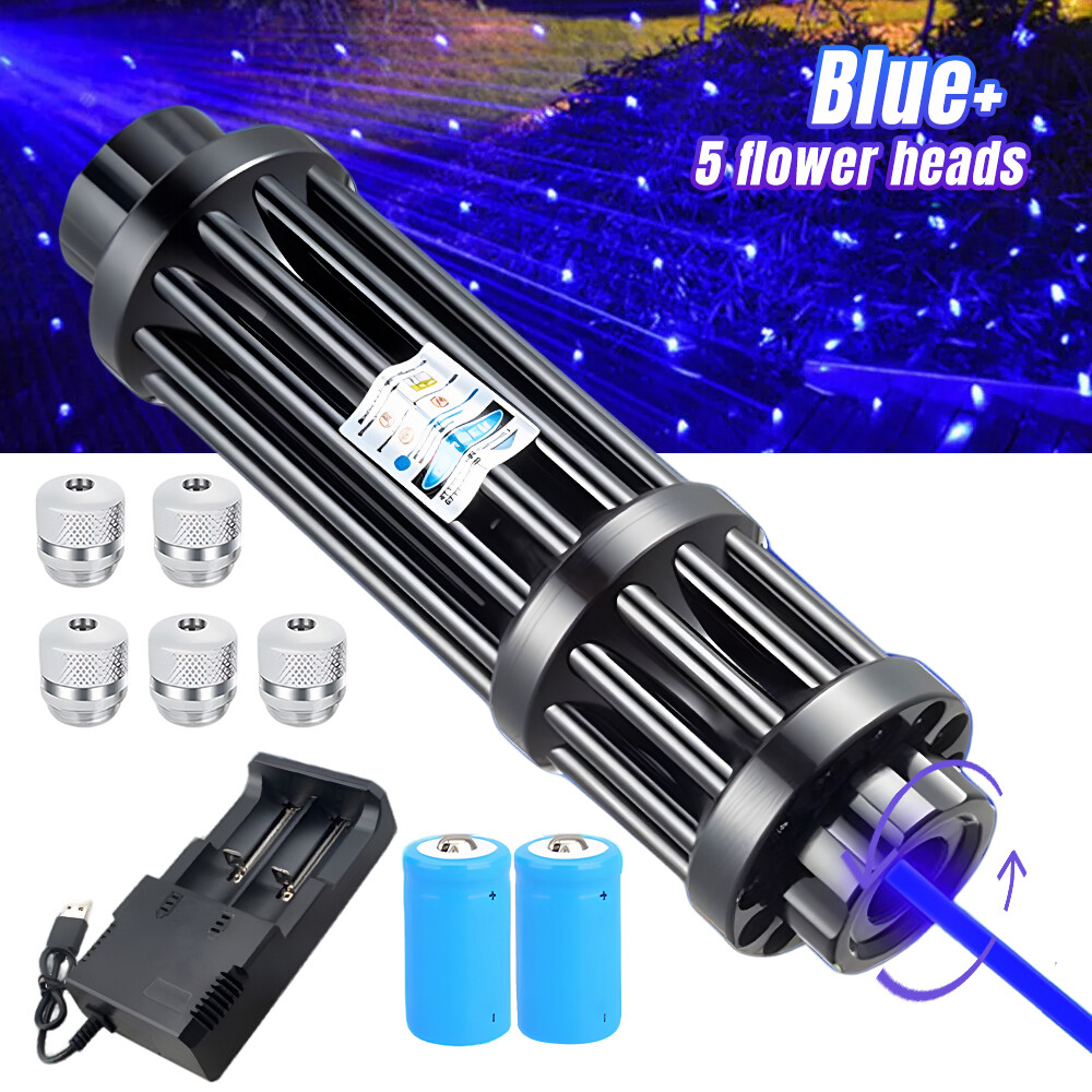 High Power Adjustable Blue Burning Laser Pointer Visible Dot Torch Light 5 Heads