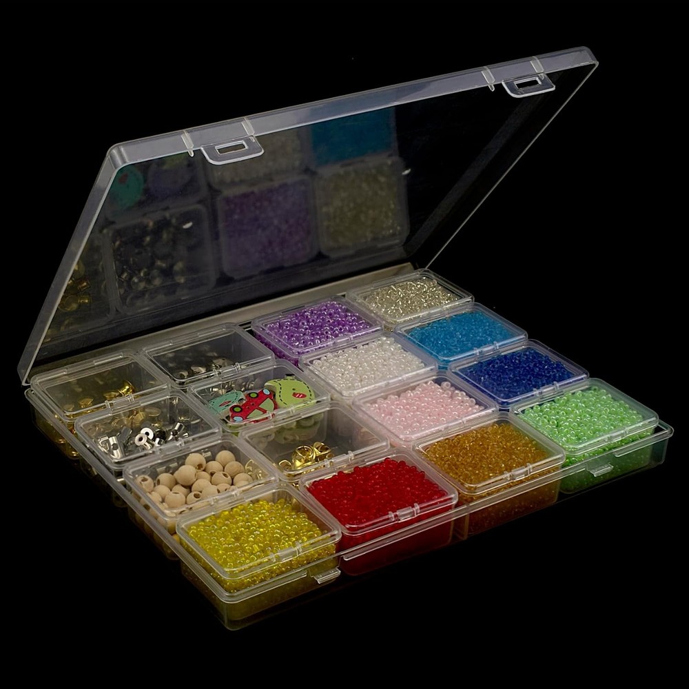 Bead Storage Containers 64 Small Clear Plastic Bead Organizer Box with Hinged...