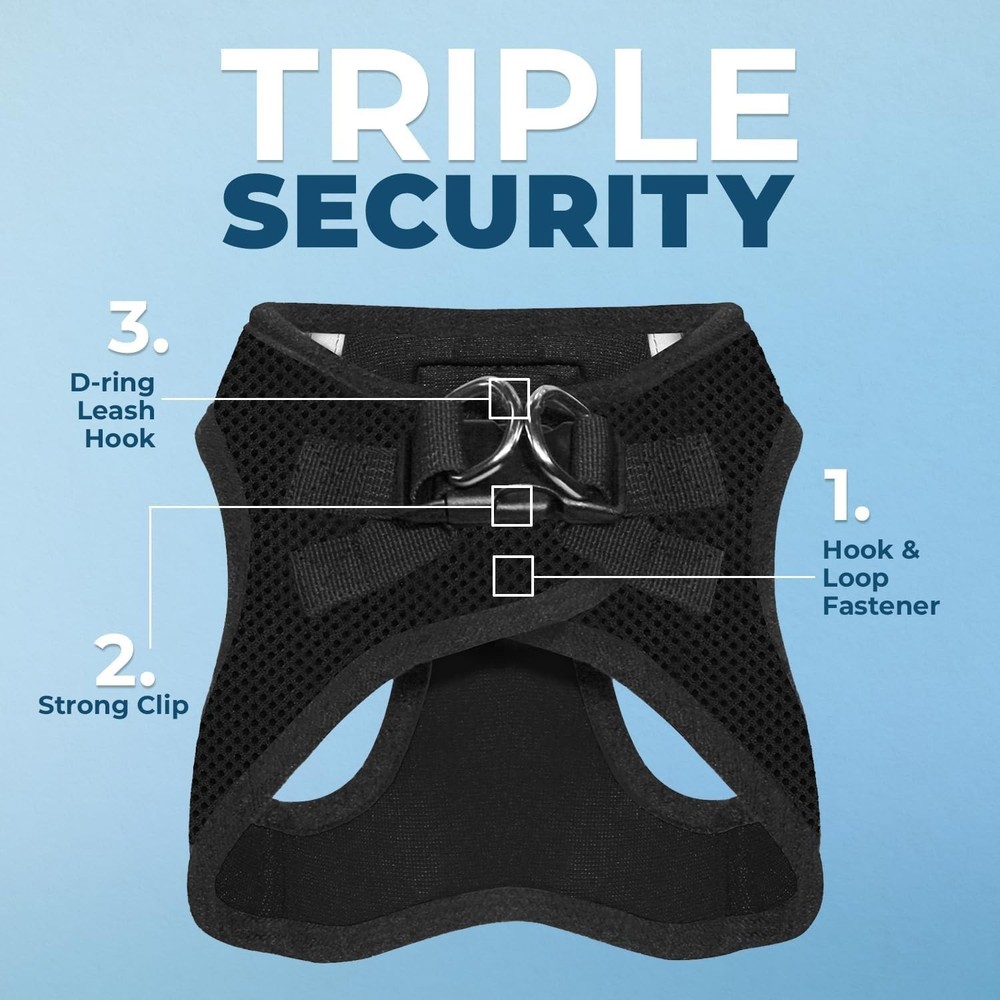Comfortable Mesh Pet Harness Medium Size Black Trim with Reflective Bands