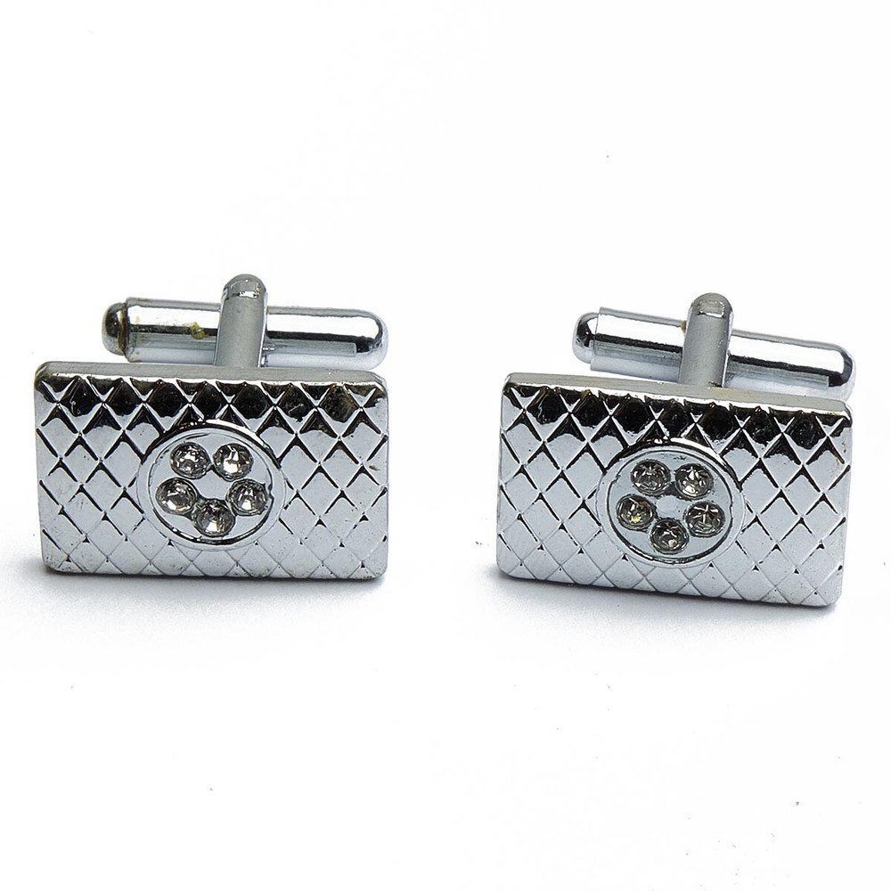 Cufflinks - Stripes and Stones Rectangle Silver