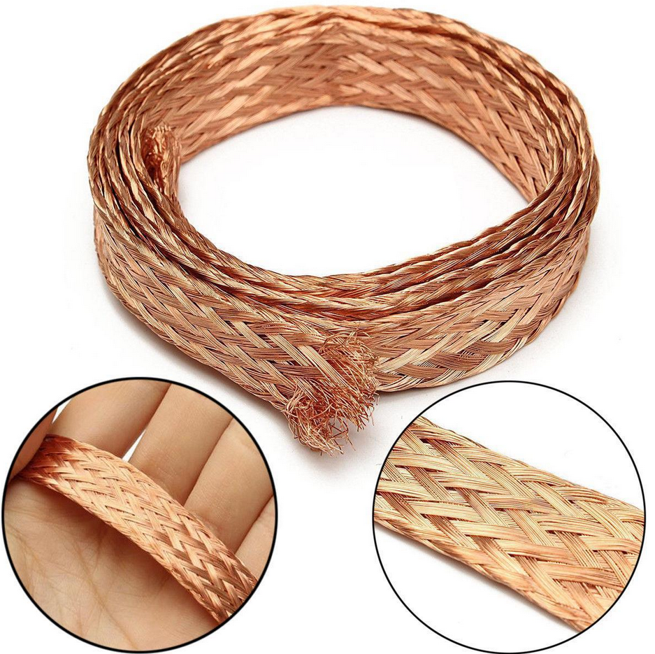 US Stock 20ft 6mm Flat Copper Braid Cable Bare Copper Braid Wire Ground Lead