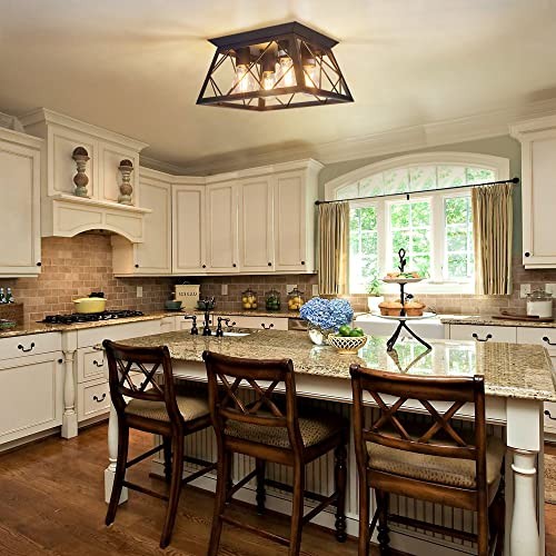 Flush Mount Ceiling Light for Kitchen Hallway, Industrial Close 4-Light Black