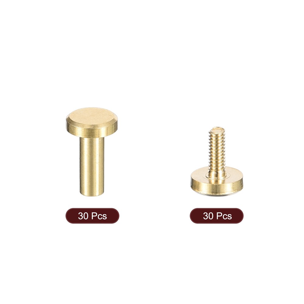 30Pack Brass Chicago Screws, 8x6mm Post Nail Stud Rivets for Leather Craft