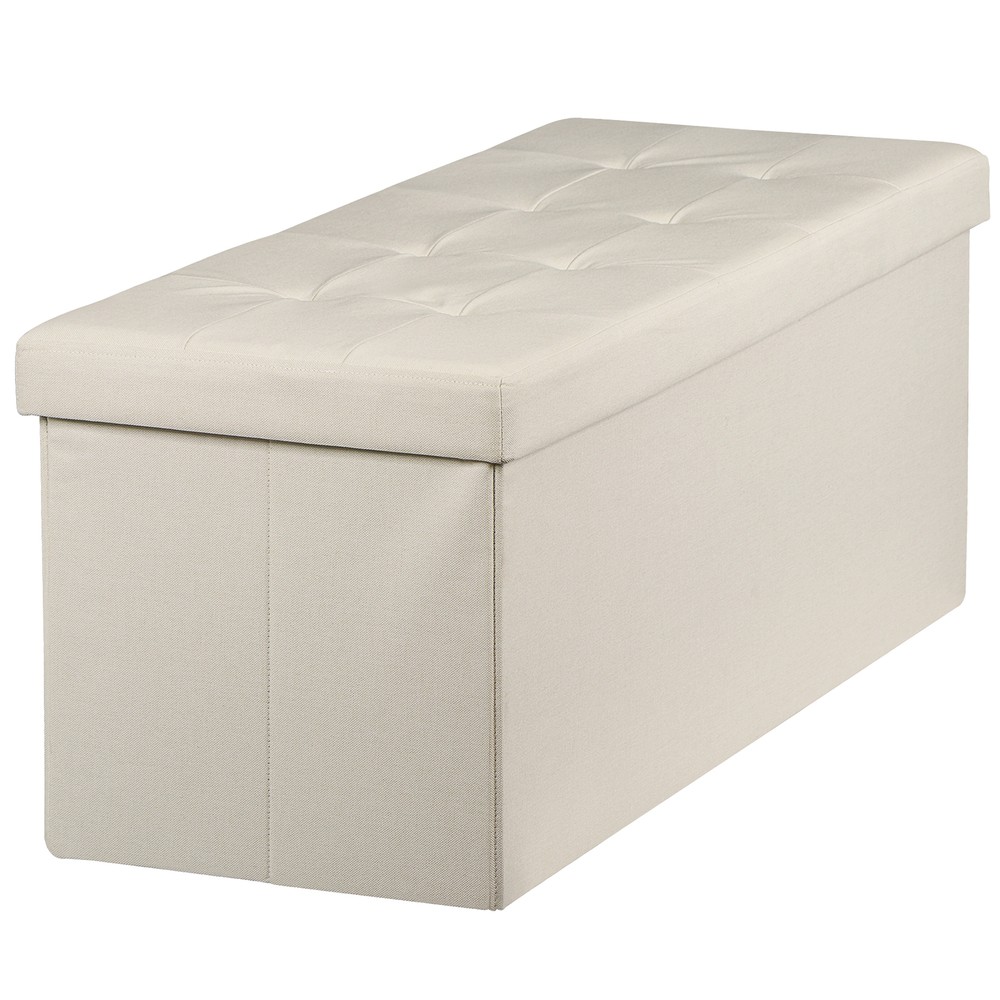 Durable 43" Storage Ottoman Bench Storage Stools Footrest Beige Footstools