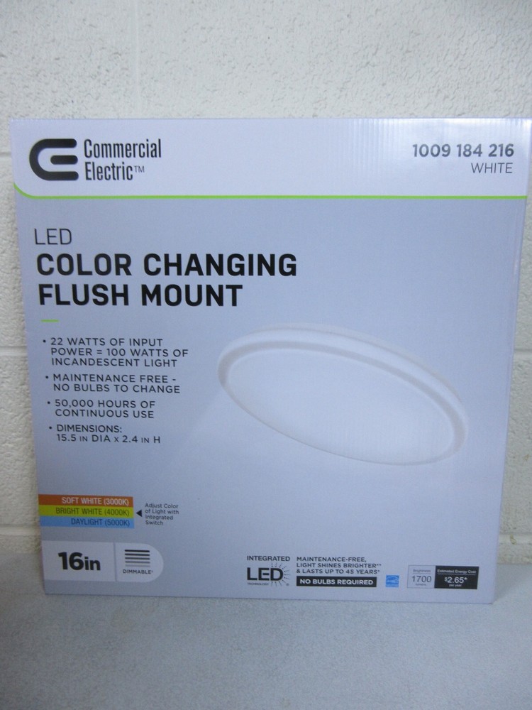 Commercial Electric 16 in White LED Flush Mount Ceiling Light Thin Profile