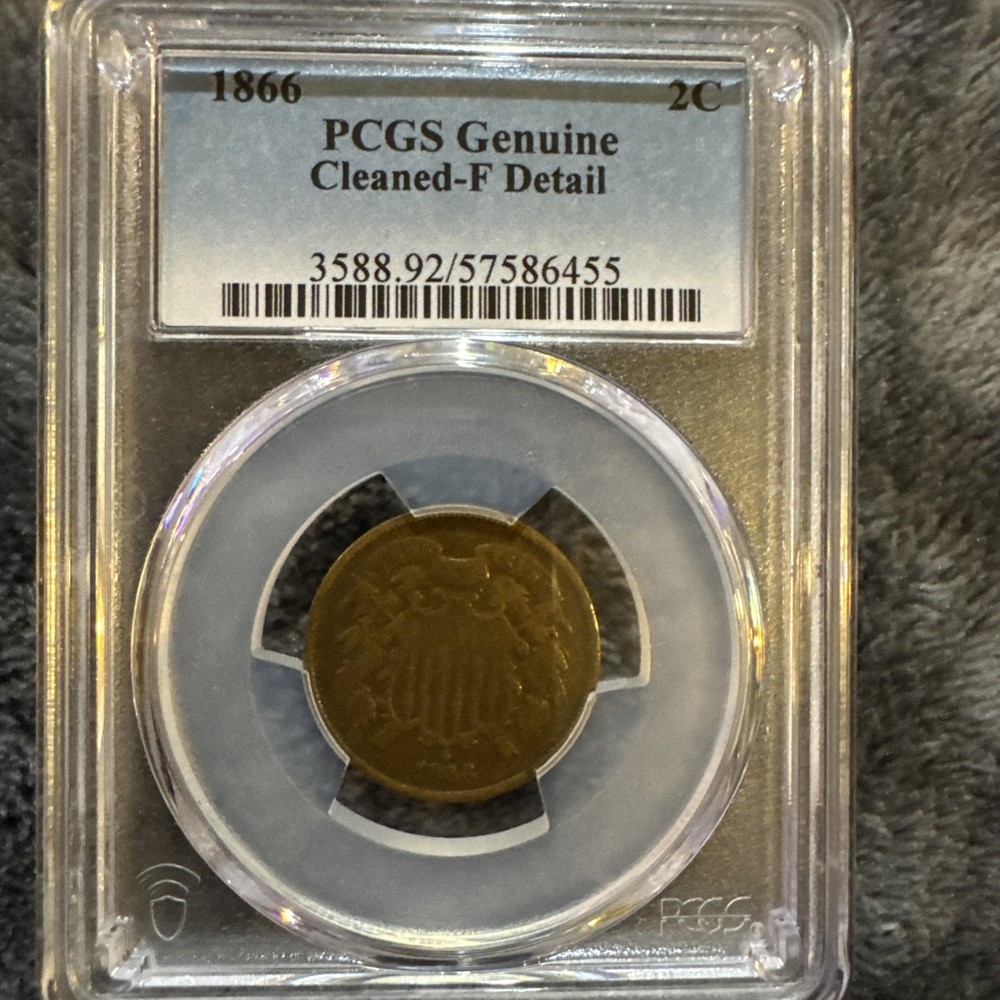 1866 2 Cents Piece CLEANED Small Motto