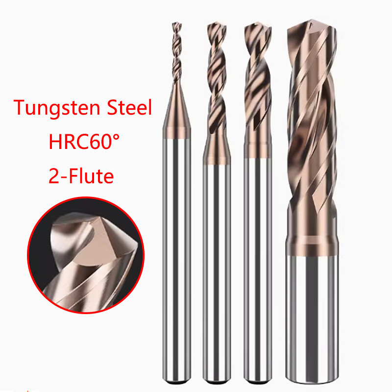 HRC60° 2-Flute Solid Carbide Drill Bits 0.5mm-6mm CNC Bit For Stainless Steel