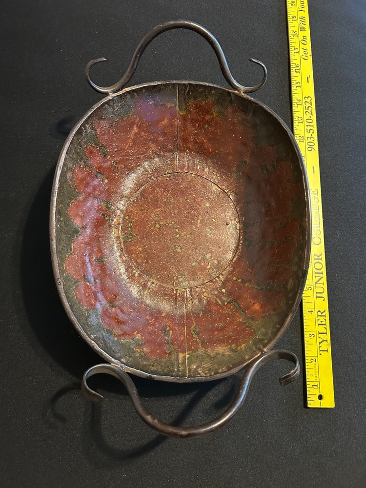 Vtg Copper Decorative Tray with Handless