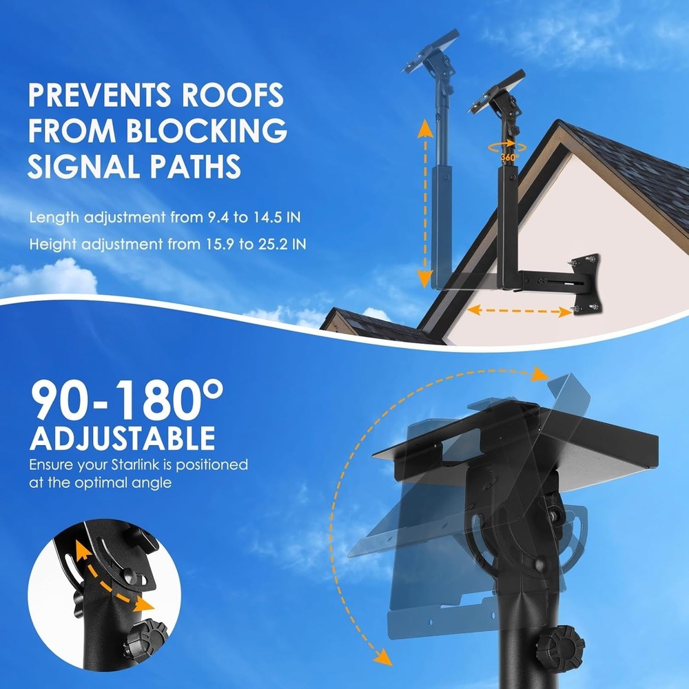 Adjustable Starlink Wall Mount Gen 3 with Telescoping Support Arm, Stainless ...