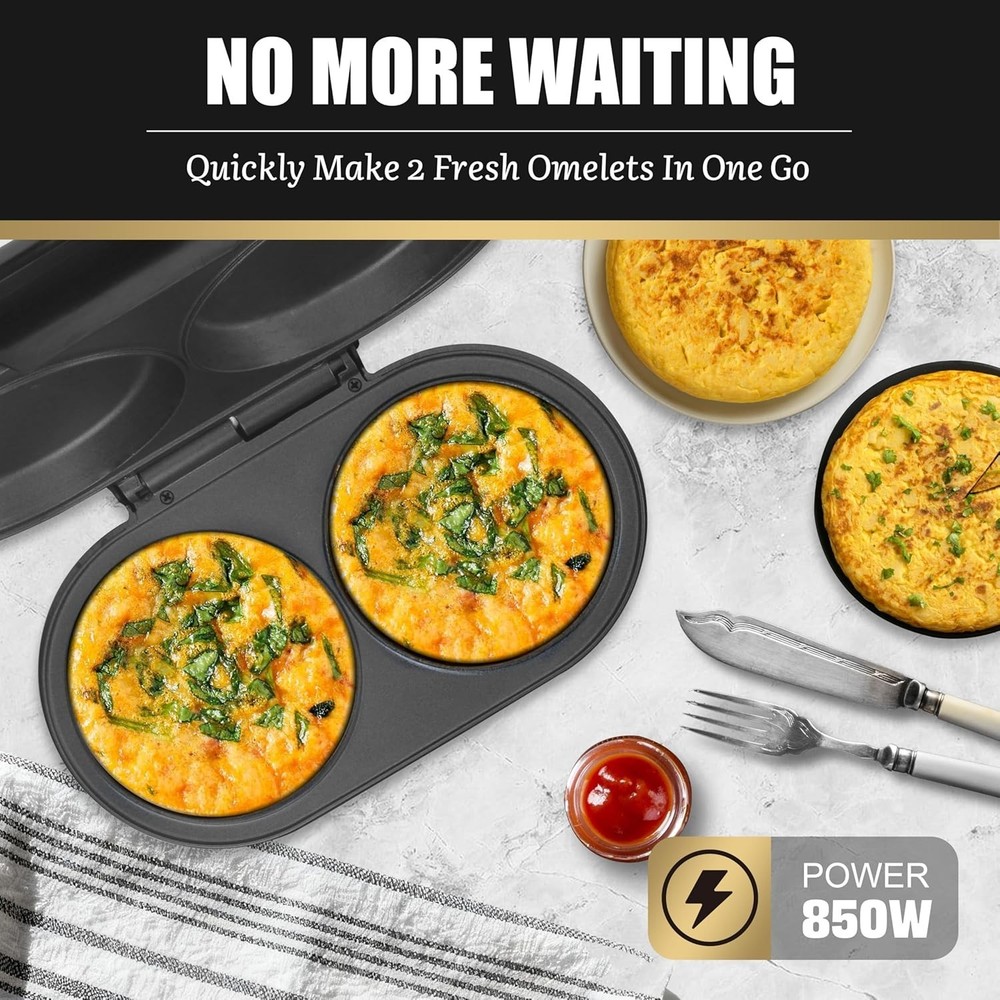 Electric Double Omelette Maker with Non-Stick Coating - Quick Breakfast Solution